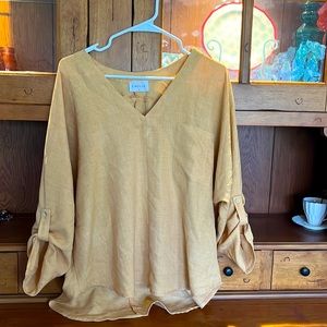 Mustard Linen top tunic, size M, Emelia, cute for fall or game day